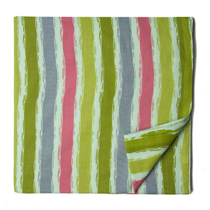 Green and Pink Printed Cotton Fabric with Lines