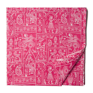 Pink and white Printed cotton fabric with human figures print