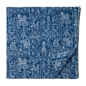 Blue and white Printed cotton fabric with human figures print