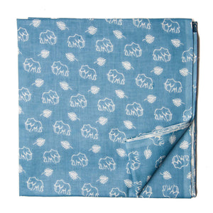 Blue and white Printed cotton fabric with elephant print