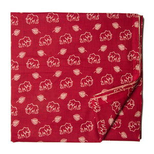 Red and off white Printed cotton fabric with elephant print