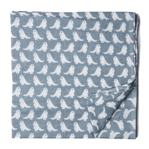 Grey and white Printed cotton fabric with bird print