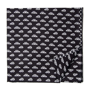 Black and white Printed cotton fabric with car print