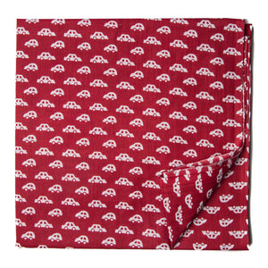 Red and White Printed cotton fabric with car print