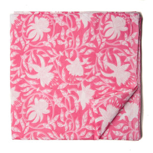 Pink and white Screen Printed Pure cotton fabric with floral design