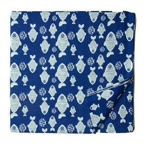 Blue and white Screen Printed Pure cotton fabric with fish design