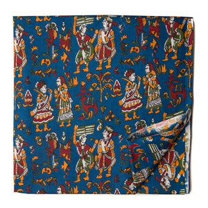 Red and Blue Screen Printed Pure cotton fabric with human figures