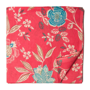 Red and blue Screen Printed Pure cotton fabric with floral design