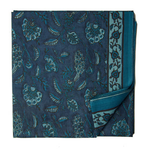 Blue Screen Printed Pure cotton fabric with floral design