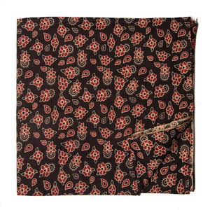 Red and Black screen printed cotton fabric with floral design