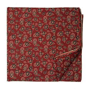 Red and Black screen printed cotton fabric with floral design