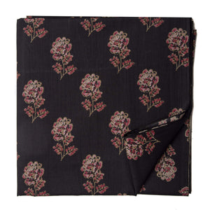 Black and red screen printed pure cotton fabric with floral design