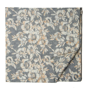 Grey and Off White Pure Cotton Screen Printed Fabric with floral print
