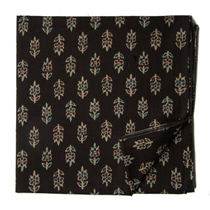 Black and Off White Pure Cotton Screen Printed Fabric with floral print