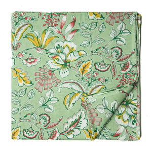 Green and White Pure Cotton Screen Printed Fabric with floral print