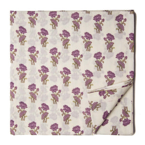 Purple and Off White Pure Cotton Screen Printed Fabric with floral print