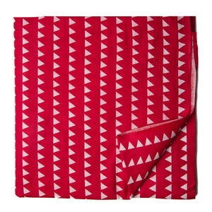 Red and white pure cotton screen printed fabric with triangle print