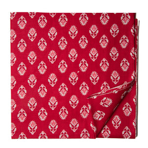 Red and white pure cotton screen printed fabric with floral print