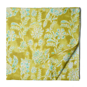 Green and blue pure cotton screen printed fabric with floral print