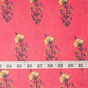 Precut 1 meter -Pink & Yellow Cotton Fabric with Floral Print
