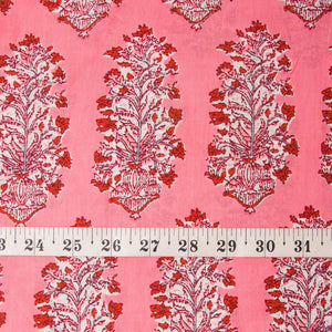 Precut 0.75 meter - Pink & Red Cotton Fabric with Floral Print