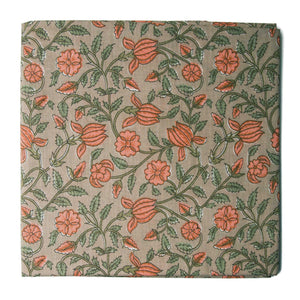 Precut 0.75 meter - Orange & Brown Cotton Fabric with Floral Print