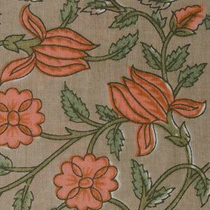 Precut 0.25 meters -Orange & Brown Cotton Fabric with Floral Print