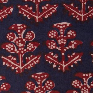 Precut 0.75 meter - Blue & Red Cotton Fabric with Floral Print