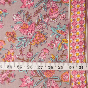 Precut 0.75 meter - Brown & Pink Cotton Fabric with Floral Print