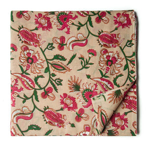 Red and Peach printed cotton fabric with floral print