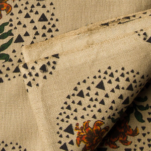 Precut 1 meter -Beige & Green Textured Printed Cotton Fabric
