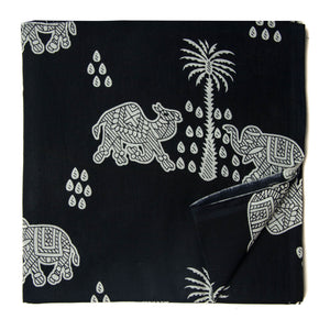 Black and White Screen printed Pure Cotton Fabric  with animal and tree design