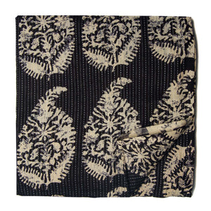 Black and off white Screen printed cotton with kantha paisley design