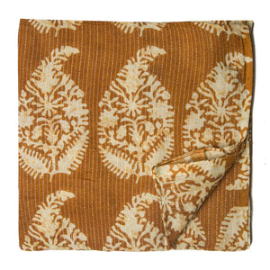 Yellow and off white Screen printed cotton with kantha paisley design