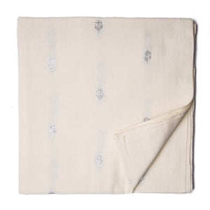 Off white and Silver South Cotton Jacquard Fabric with Motifs