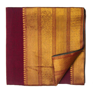 Maroon Super Fine South Cotton Fabric with Golden Border