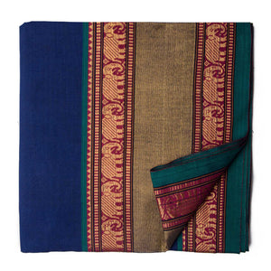 Blue Super Fine Pure South Cotton Fabric with Golden Elephant border