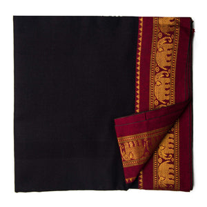 Black and Maroon Super Fine Pure South Cotton Fabric with Golden Elephant border