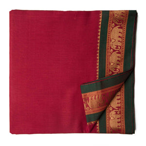 Red and Green Super Fine Pure South Cotton Fabric with Golden Elephant border