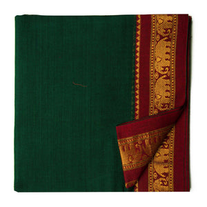Maroon and Green Super Fine Pure South Cotton Fabric with Golden Elephant border