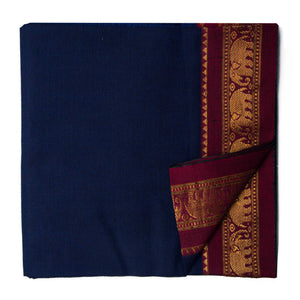 Maroon and Blue Super Fine Pure South Cotton Fabric with Golden Elephant border