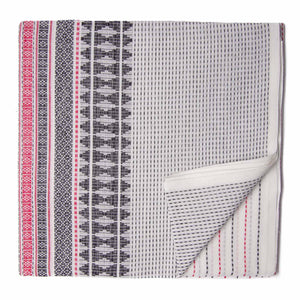 White South Cotton Jacquard with stripes kantha work